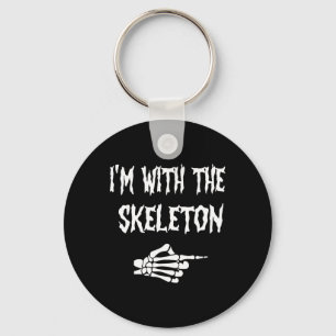 Cute I'm With Skeleton Halloween Couples Matching Key Ring