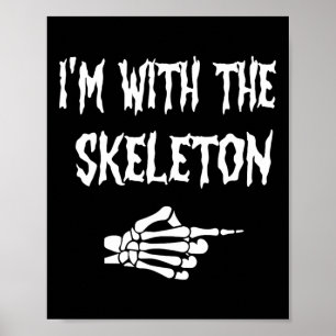 Cute I'm With Skeleton Halloween Couples Matching Poster