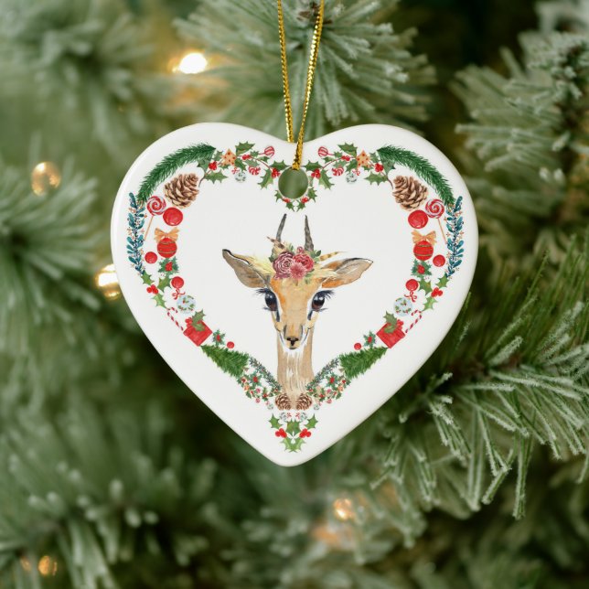 Cute Impala Heart Holiday Wreath Ceramic Tree Decoration (Tree)