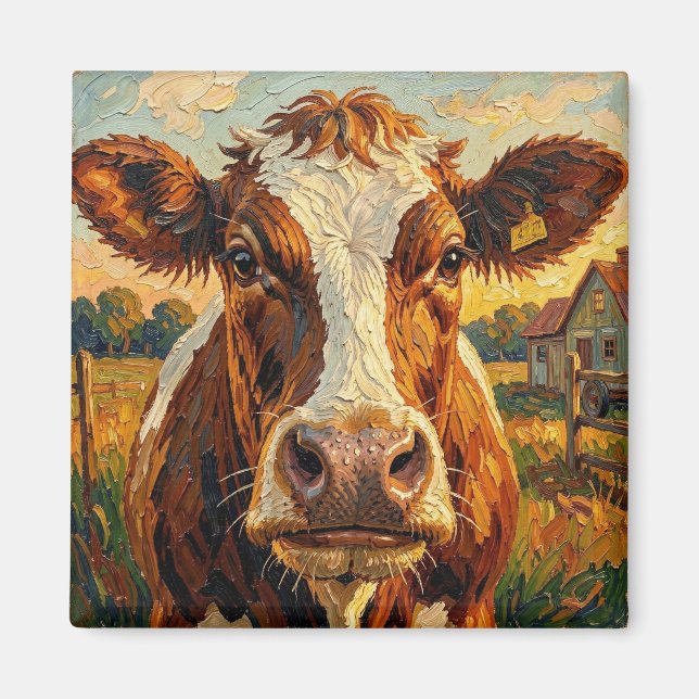 Cute Impasto Cow on Farm   Magnet (Front)