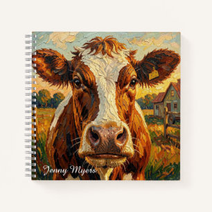 Cute Impasto Cow on Farm Personalised Notebook