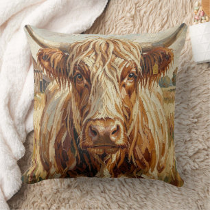 Cute Impasto Cow on Rustic Ranch Cushion