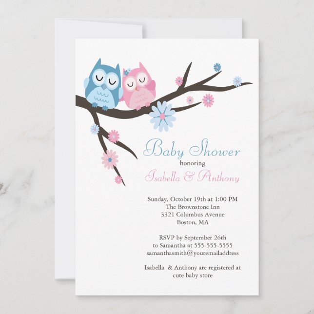 Cute in love Owl Couple Baby Shower Invitation (Front)