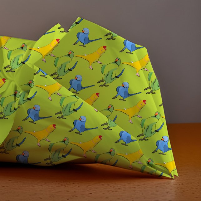 Cute Indian Ringneck Bright Green Parrot Pattern Tissue Paper (Creator Uploaded)