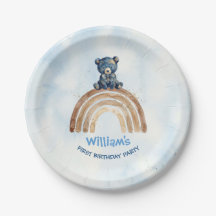 Cute Indigo Watercolor Bear Rainbow