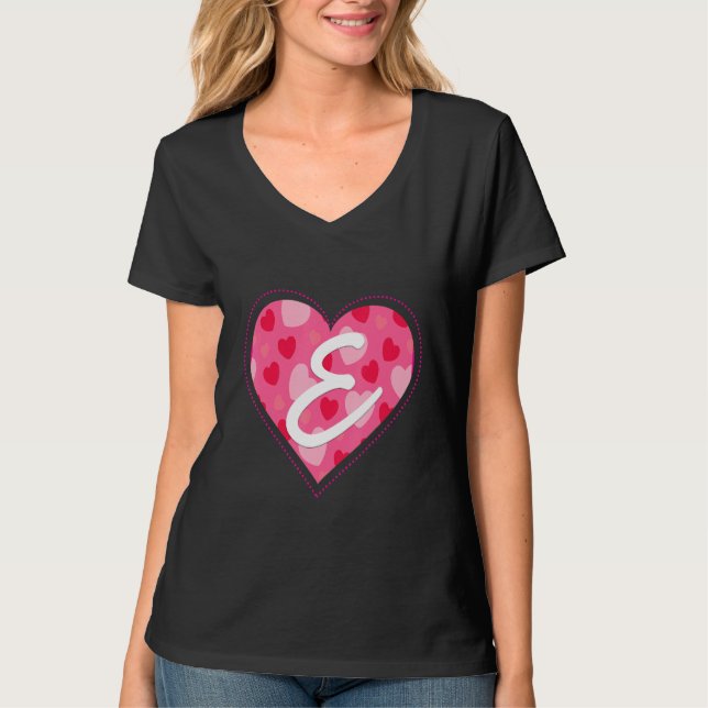 Cute Initial Monogram Letter E Heart Pattern For W T-Shirt (Front)