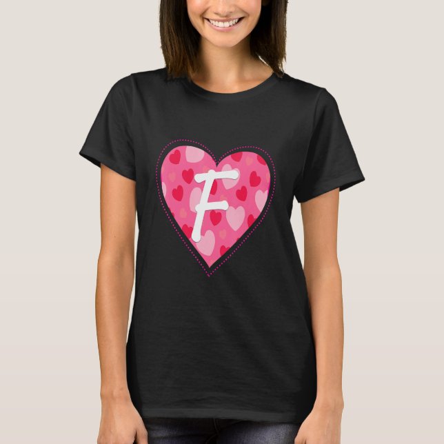 Cute Initial Monogram Letter F Heart Pattern For W T-Shirt (Front)