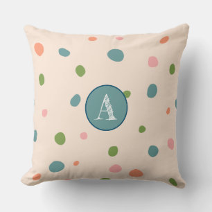 Cute initial monogram pink background polka dots cushion
