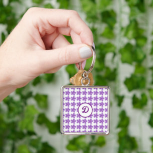 cute initial purple Botanical monogram personalise Key Ring