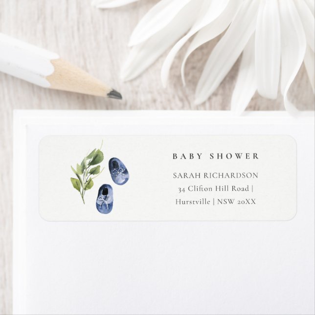Cute Ink Blue Boy Shoes Fauna Baby Shower Address (Insitu)