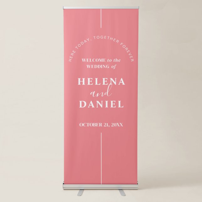 Cute Inline | Modern Wedding Welcome Pink Retractable Banner (Front)
