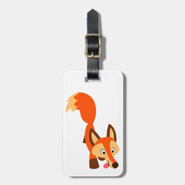 Cute Inquisitive Cartoon Fox Luggage Tag (Front Vertical)