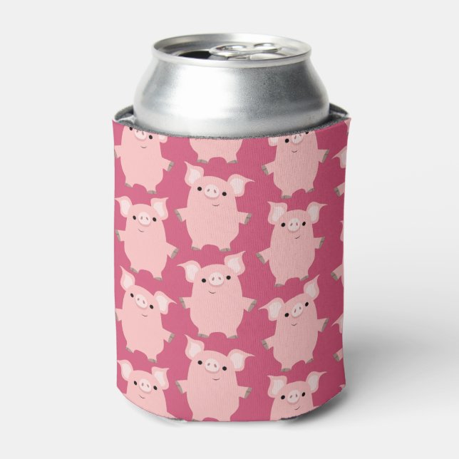 Cute Inquisitive Cartoon Pigs Can/Bottle Cooler (Can Front)