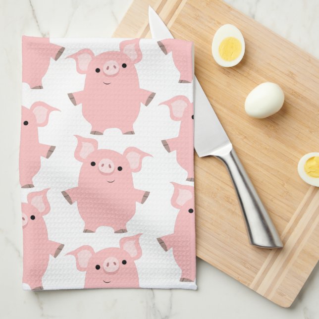 Cute Inquisitive Cartoon Pigs Kitchen Towel (Quarter Fold)