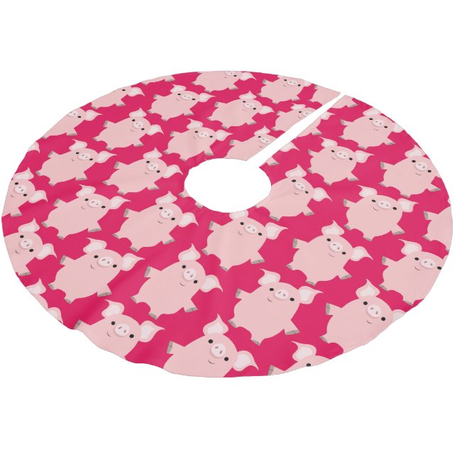 Cute Inquisitive Cartoon Pigs Tree Skirt (Angled)