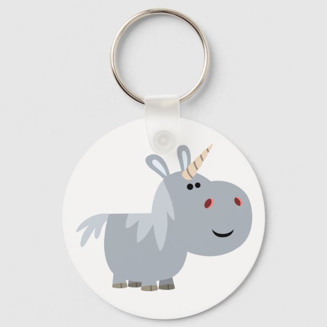 Cute Inscrutable Cartoon Unicorn Keychain (Front)