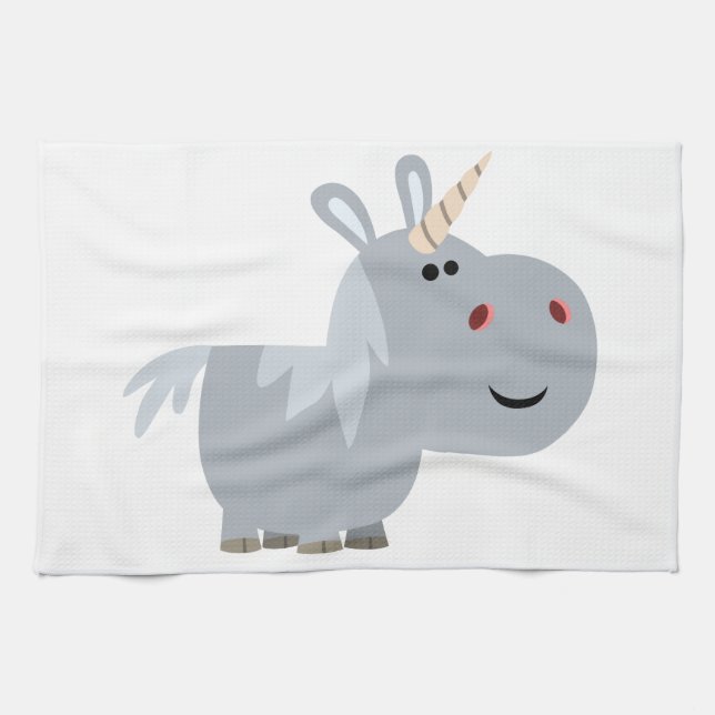 Cute Inscrutable Cartoon Unicorn Kitchen Towel (Horizontal)