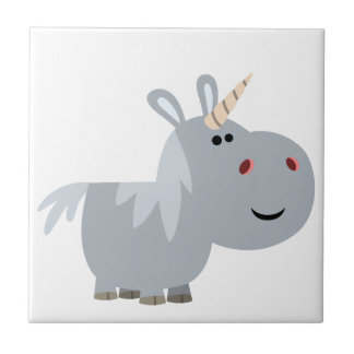 Cute Inscrutable Cartoon Unicorn Tile
