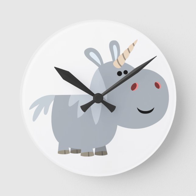 Cute Inscrutable Cartoon Unicorn Wall Clock (Front)