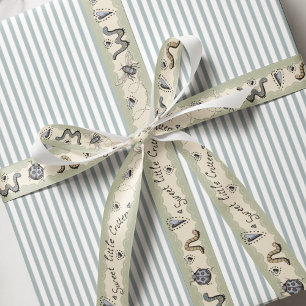 Cute Insect Boho Pastels Blue Sage Cream Baby Boy Grosgrain Ribbon