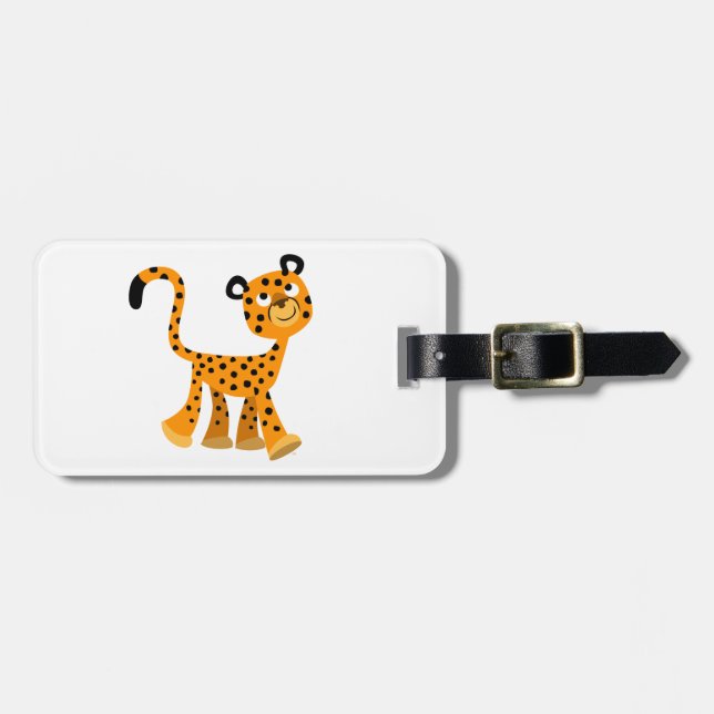 Cute Insouciant Cartoon Cheetah Luggage Tag (Front Horizontal)