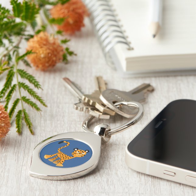 Cute Insouciant Cartoon Cheetah Metal Keychain (Side)