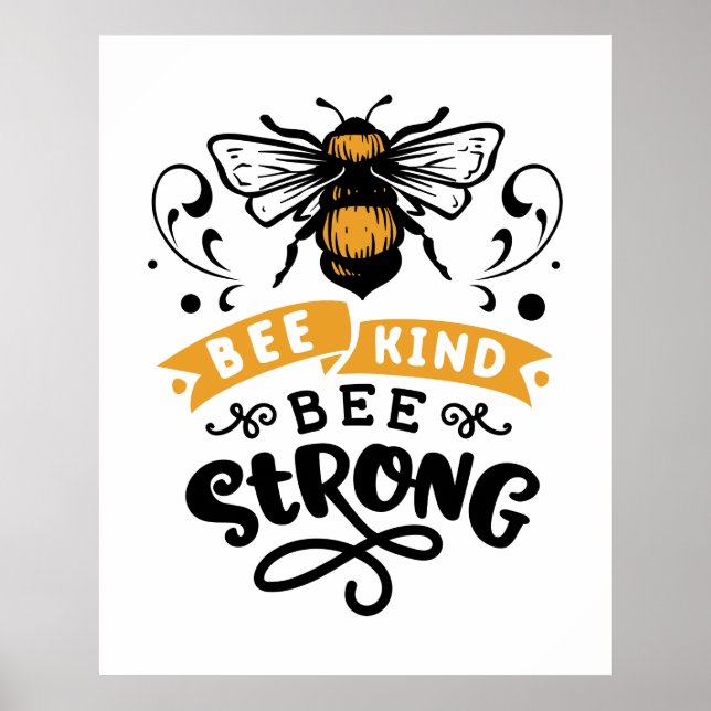 cute inspirational bee strong word art  poster (Front)