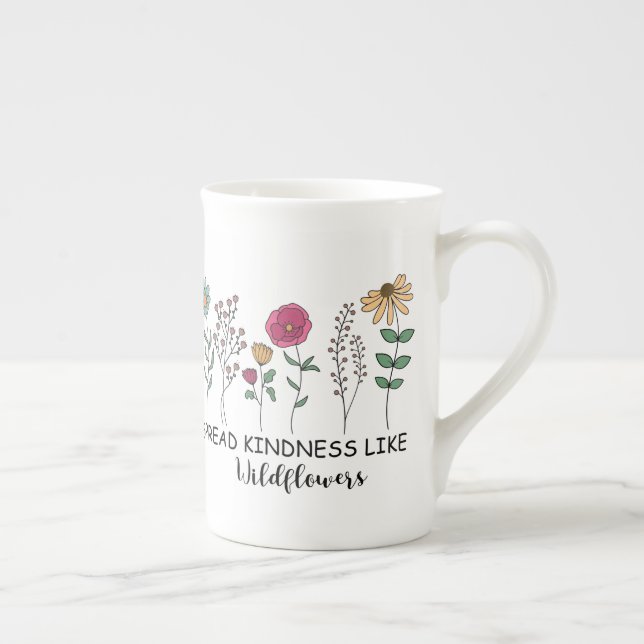 cute inspirational kindness word art bone china mug (Right)