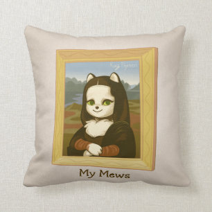 Cute Inspirational Mona Lisa Cat Pun Cushion
