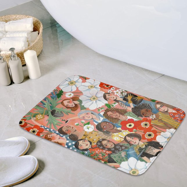 Cute International Women's Day Floral illustration Bath Mat (Creator Uploaded)