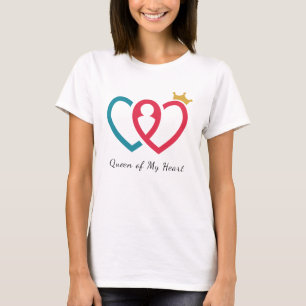 Cute Intertwined Heart Queen Crown Couple Coffee T-Shirt