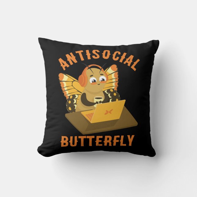 Cute Introvert Aesthetic Antisocial Butterfly Cushion (Front)