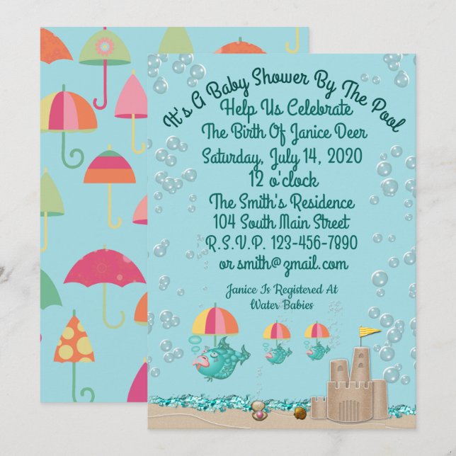 Cute Invitation For A Baby Shower By The Pool (Front/Back)