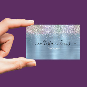 Cute iridescen ice blue faux glitter business card