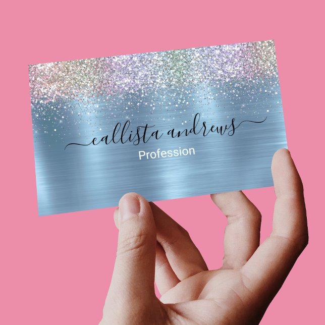 Cute iridescen ice blue faux glitter 	Magnetic business card (Creator Uploaded)