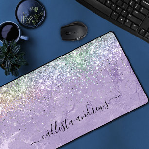 Cute iridescen lilac purple faux glitter desk mat