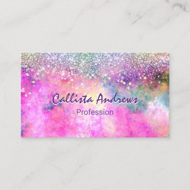 Cute iridescen silver faux glitter appointment card (Front)