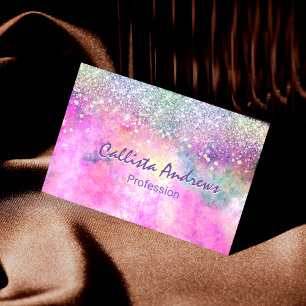 Cute iridescen silver faux glitter business card