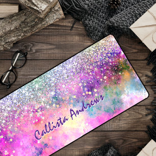 Cute iridescen silver faux glitter desk mat