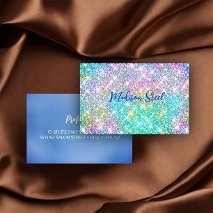Cute iridescent colourful faux glitter monogram business card