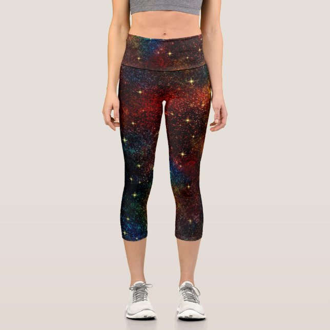 Cute iridescent colourful faux glitter monogram capri leggings (Front)