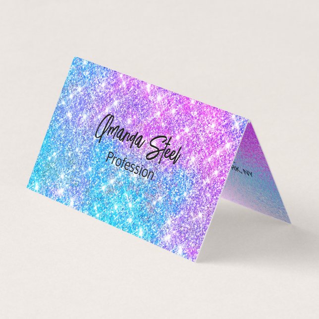 Cute iridescent colourful faux glitter monogram lu business card (Front)