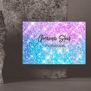Cute iridescent colourful faux glitter monogram lu Magnetic business card