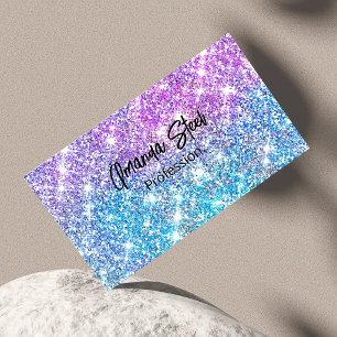 Cute iridescent colourful faux glitter monogram lu 	Magnetic business card