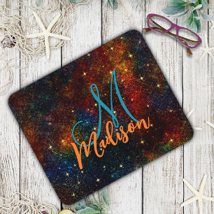 Cute iridescent colourful faux glitter monogram mo mouse mat