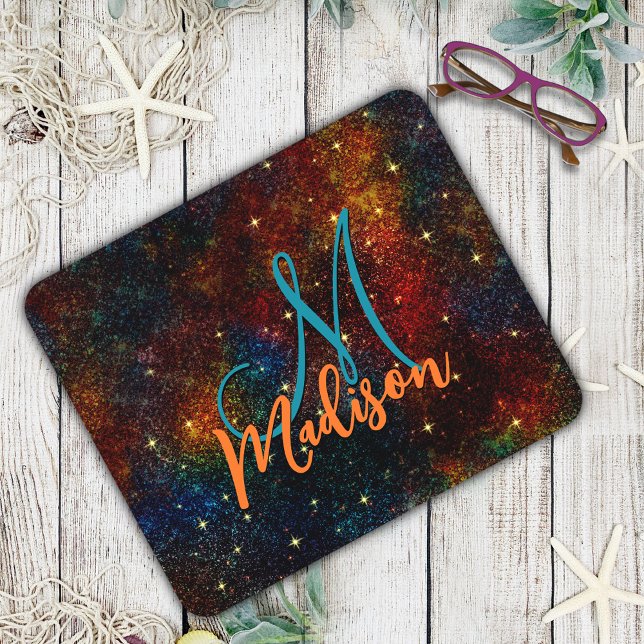 Cute iridescent colourful faux glitter monogram mo mouse mat (Creator Uploaded)
