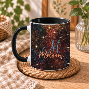Cute iridescent colourful faux glitter monogram mug