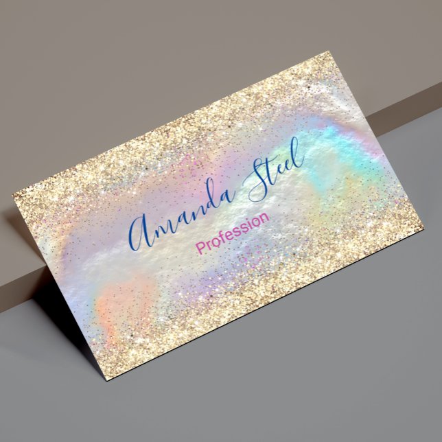 Cute iridescent faux gold glitter 	Magnetic business card (Creator Uploaded)