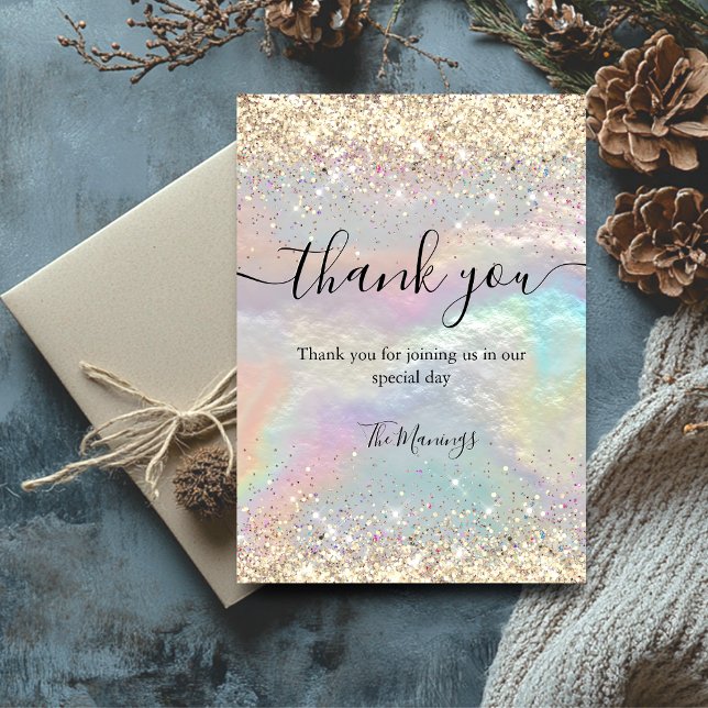 Cute iridescent faux gold glitter thank you card (Creator Uploaded)
