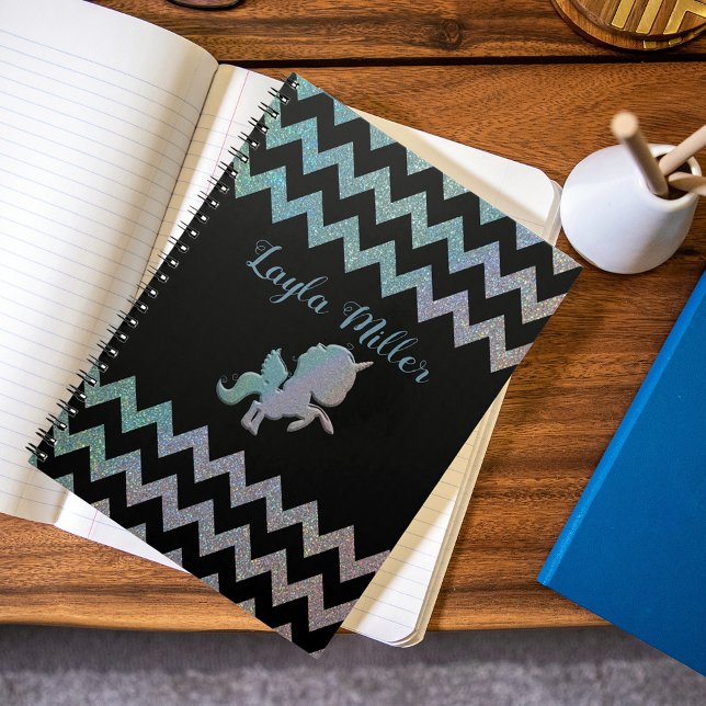 Cute Iridescent Glittery Unicorn Zigzag Custom Notebook (Creator Uploaded)